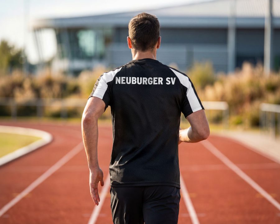Spieler von hinten im Trainingsshirt mit Aufschrift Neuburger SV